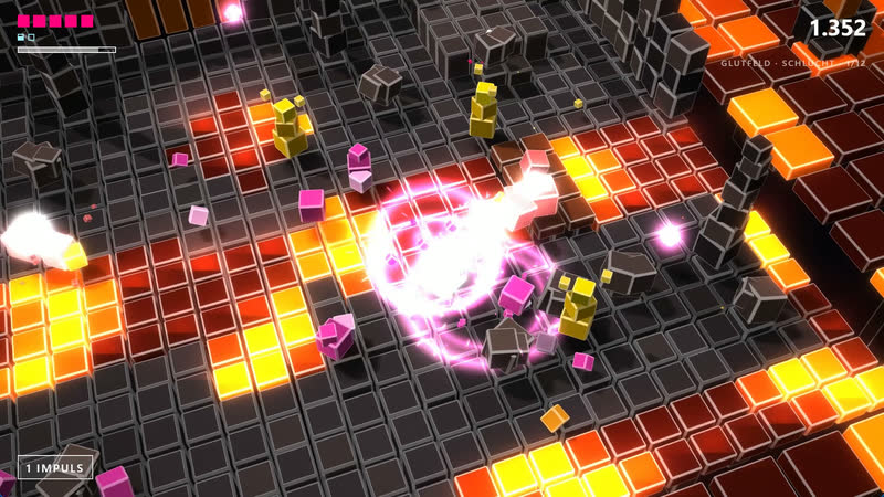 Minimal Dungeon: Ember Field – hits between glowing cubes.