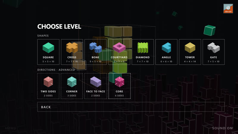 Minimal Volume: choose a level – eight shapes and four levels from several directions.
