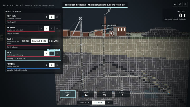 Minimal Mine 0.5: control room – too much firedamp, more fresh air.