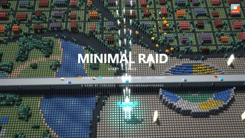 Minimal Raid: the title over the city.