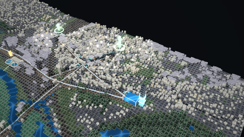 Minimal Water: the pipes exposed below the city centre, without interface.